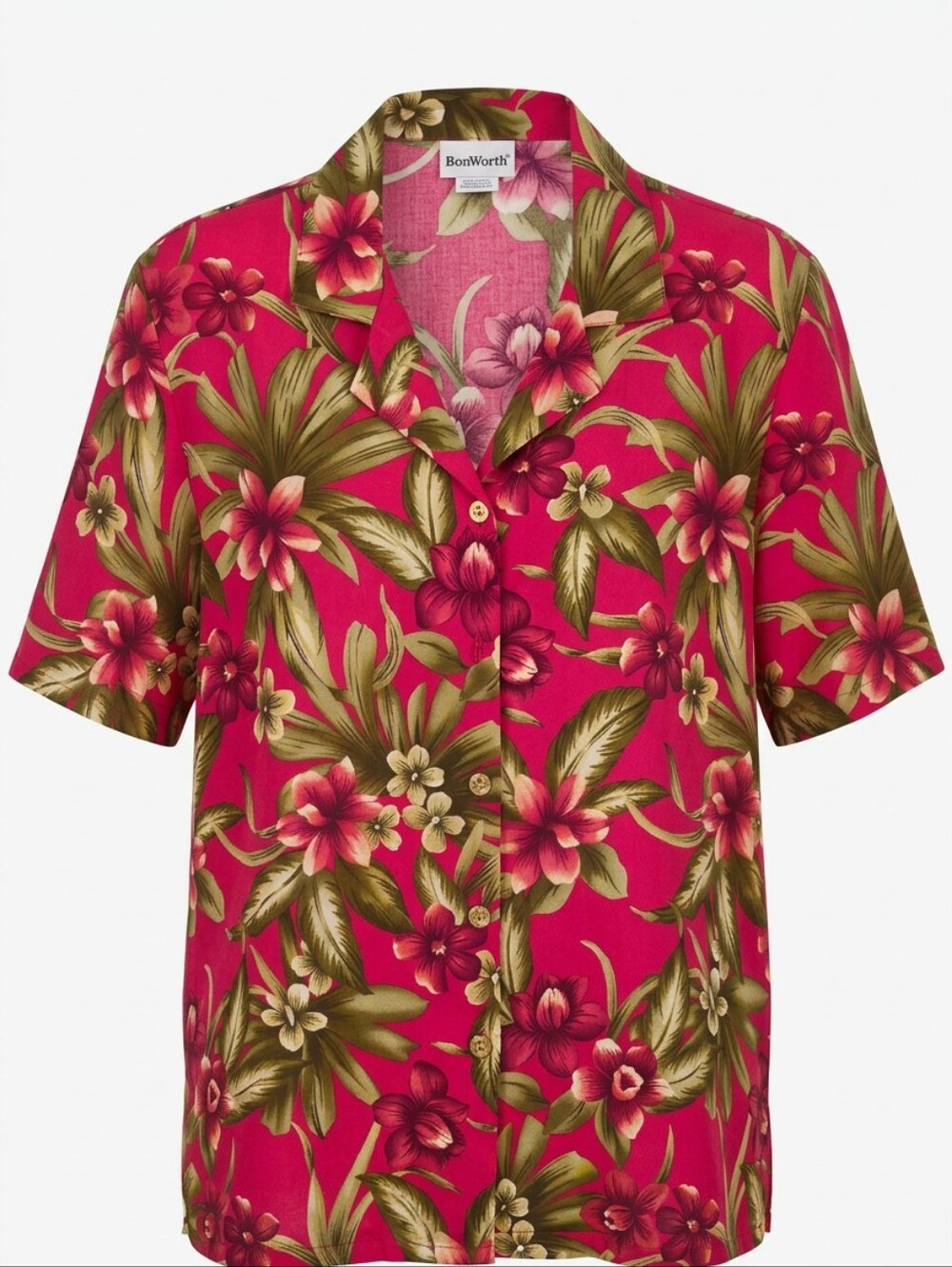 Bonworth Vintage Tropical Resort Wear Hawaiian Shirt Mens Large 24x30 Red 5027